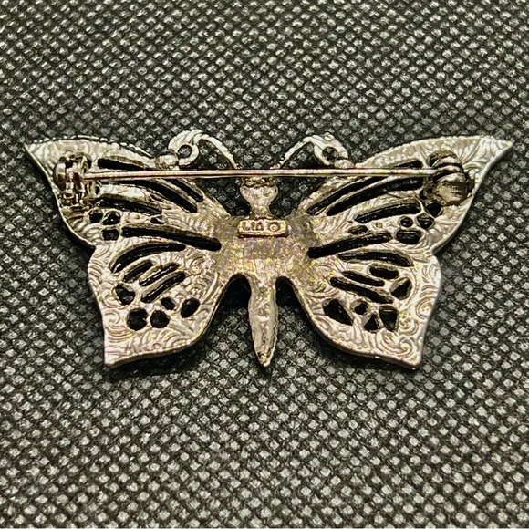 Vintage LIA Marcasite & Garnet Faux Rhinestone Butterfly Brooch Pin - Picture 2 of 5